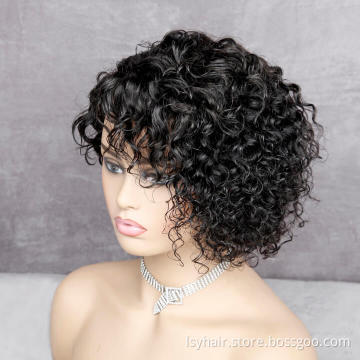 180% Density Short Pixie Cut Curly Wig Natural Black 13x4 Human Hair Pixie Bob Closure Wig With Bleached Knot For Women